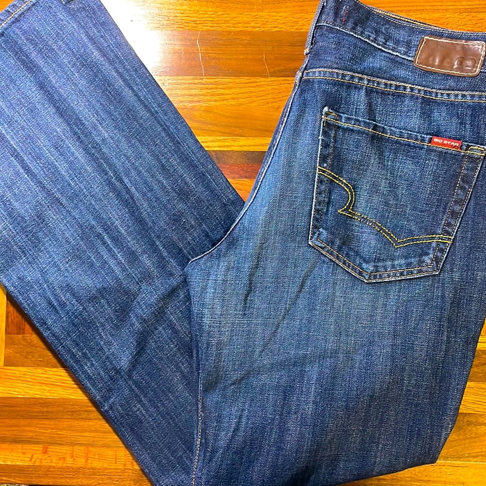 Big Star mens 34x31 pioneer bootcut mid wash denim blue jeans EUC